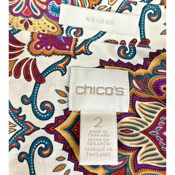 Chicos 2 US M‎ Colorful Medallion Button Up Back Shirt Boho Regal Art To Wear - Picture 10 of 11
